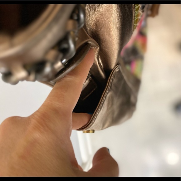 Sharif Gorgeous Large Bronze Metallic Colorful Pattern Bronze Chain Purse - Picture 8 of 15